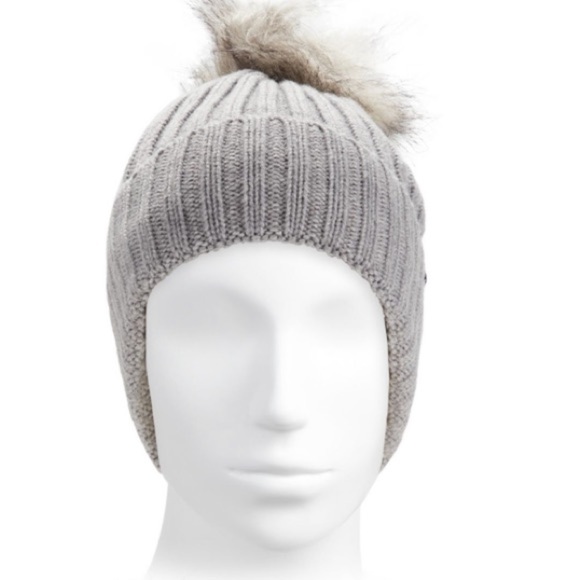 Calvin Klein faux fur pom-pom rib knit beanie hat - Picture 3 of 8